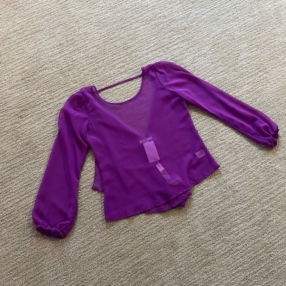 YA Los Angeles Purple Open Back Long Sleeve Blouse